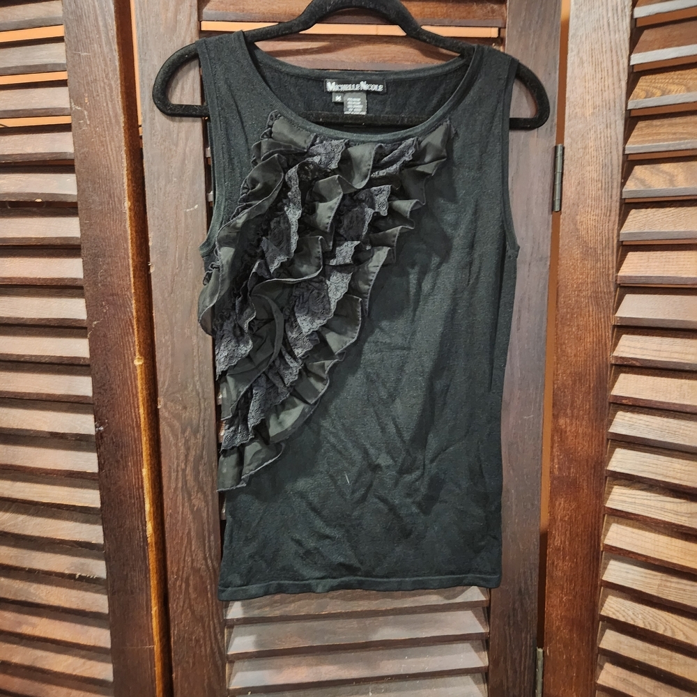 Michelle Nicole Black Ruffled Top